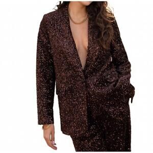 NEW ATTENTIF straight cut sequin blazer in brown
